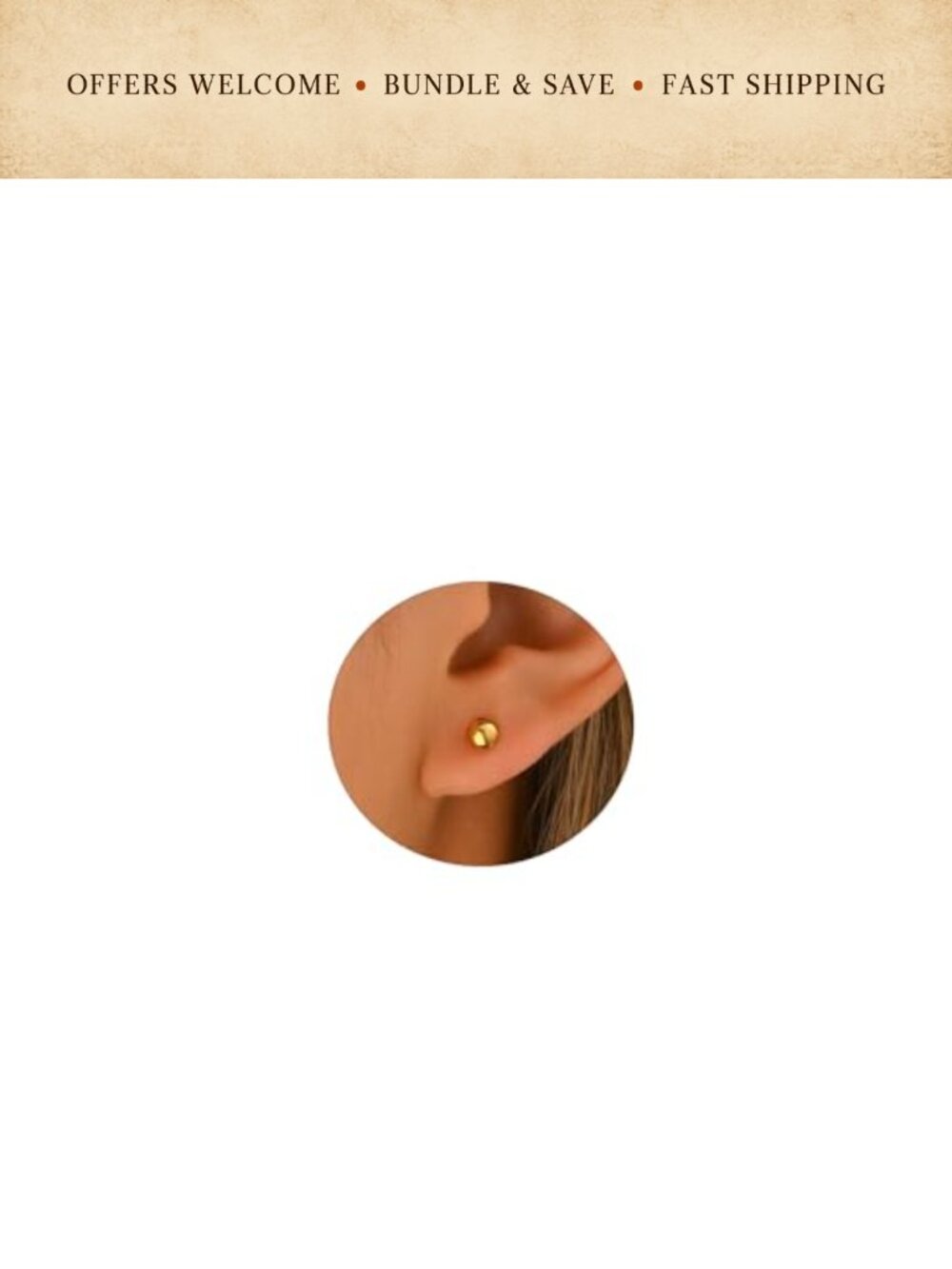 18K Gold Plated Tiny Ball Bead Stud Earrings Women Hypoallergenic